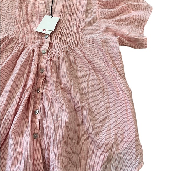 The Nines By Hatch Flutter Short Sleeve Button Down Shirt Pink Large - Picture 2 of 5
